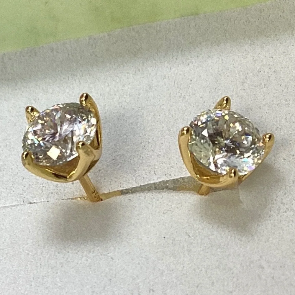 Stud Earrings Gold Tone‎ Round Cut Crystal Rhinestone Sparkly Jewelry - Picture 7 of 7